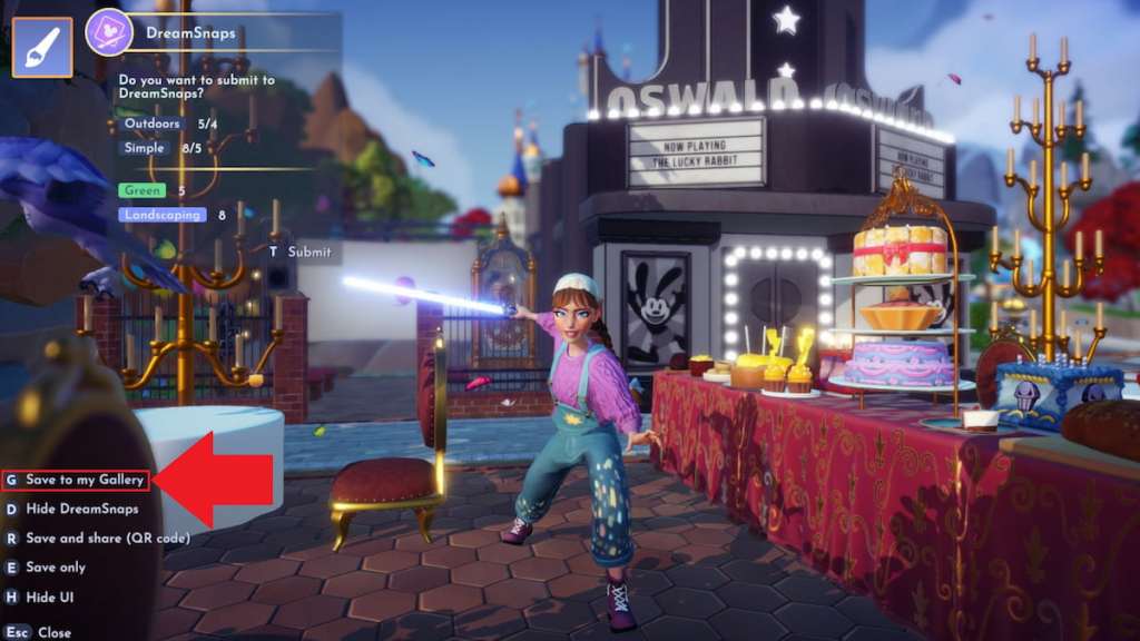 save to gallery option marked while taking picture in disney dreamlight valley