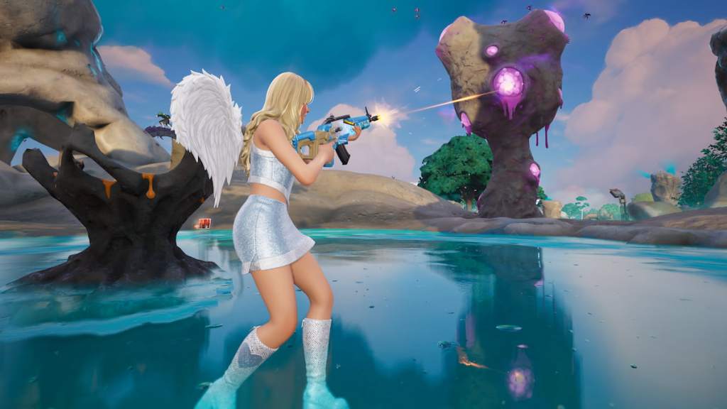 sabrina carpenter shooting a nest in fortnite