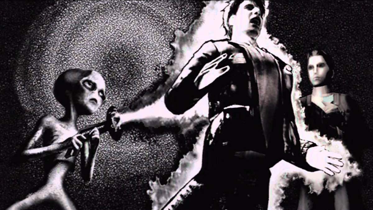 James being shot in the back by an alien