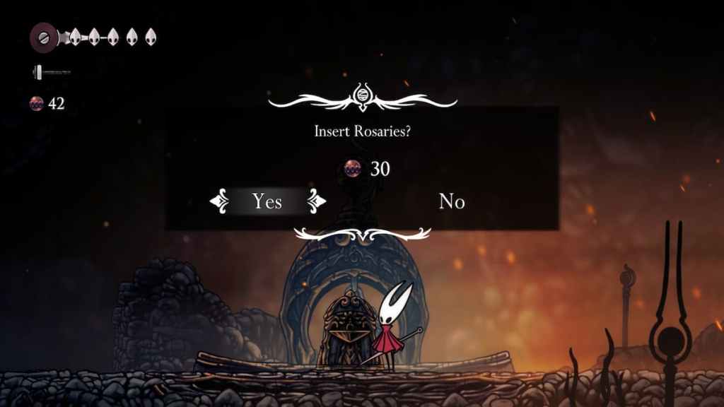 The main character standing next to a strange bell in a pit stranger still in Hollow Knight: Silksong. 