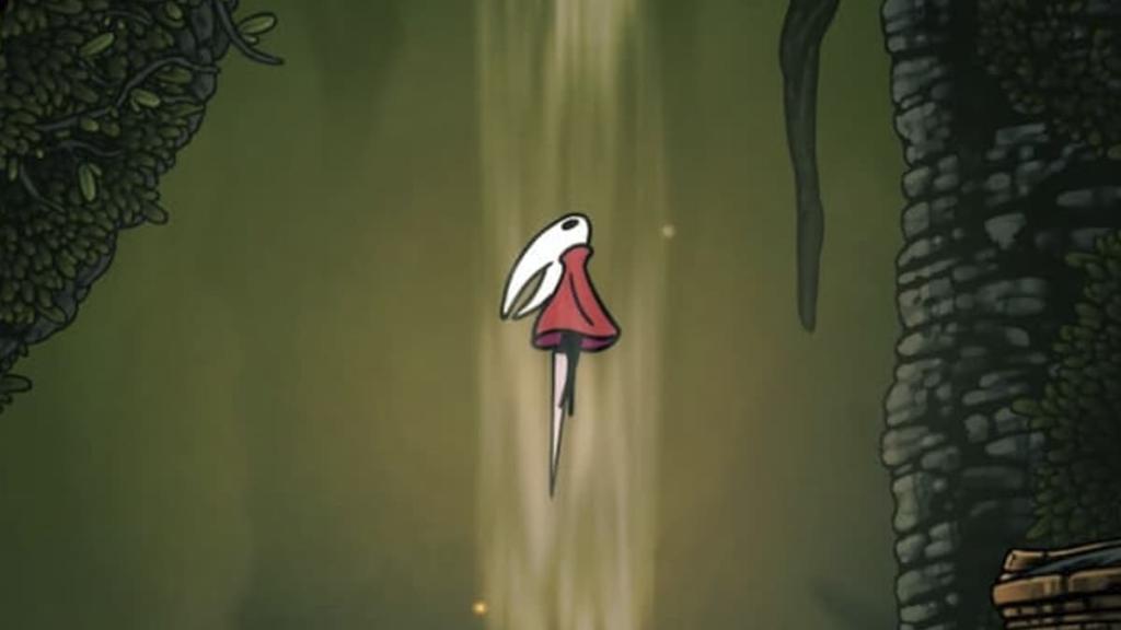 Hornet traveling via a wind in hollow Knight Silksong.