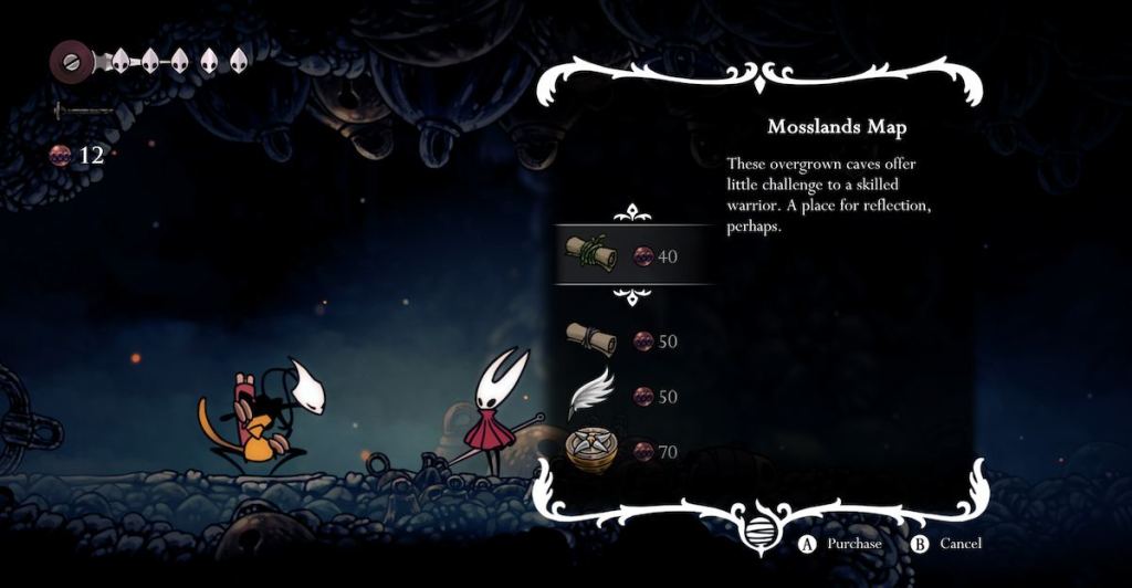 The shop menu for Shakra's items in Silksong