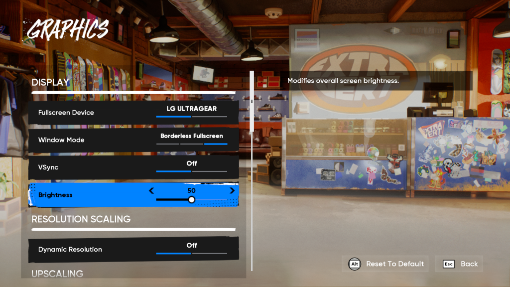 Default graphics settings for Skate