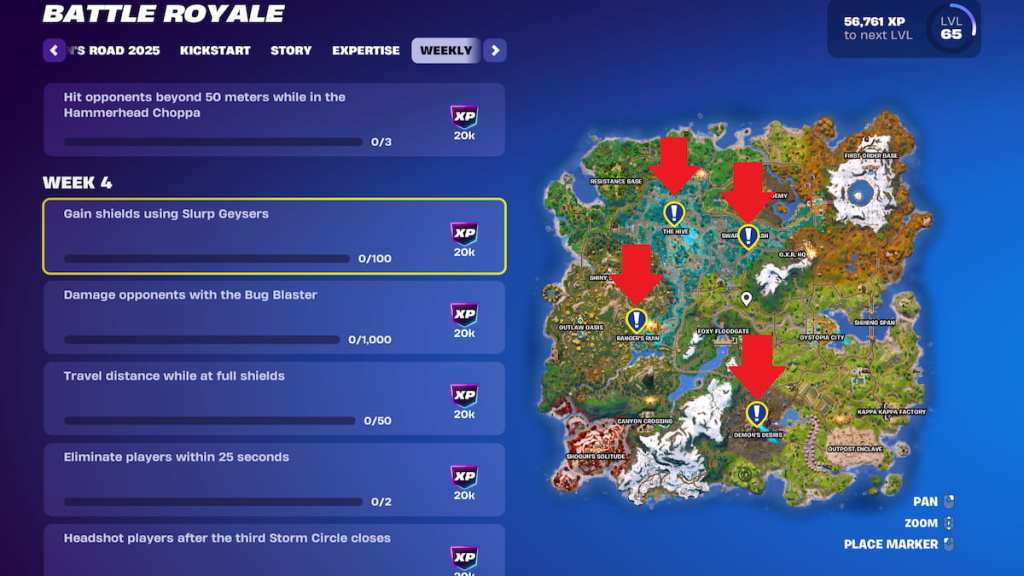 Four slurp geyser locations in fortnite
