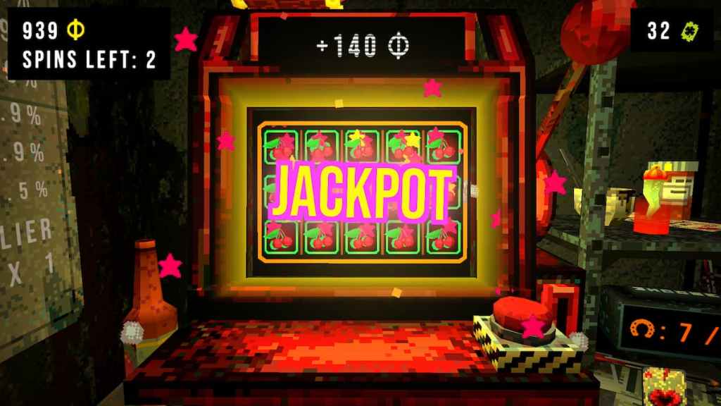 A jackpot screen on a slot machine in CloverPit. 