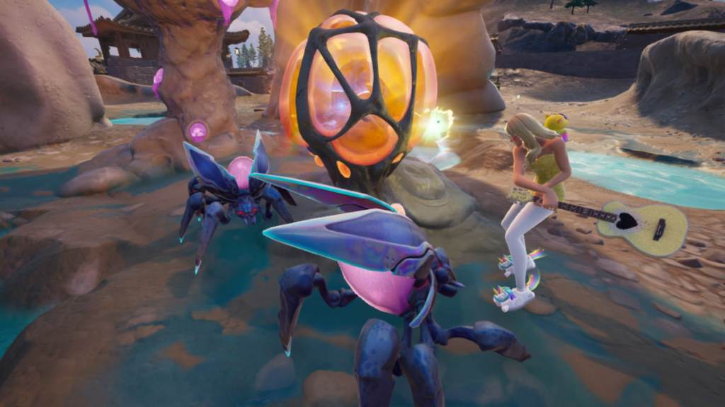 whacking a hive stash with a guitar pickaxe in fortnite