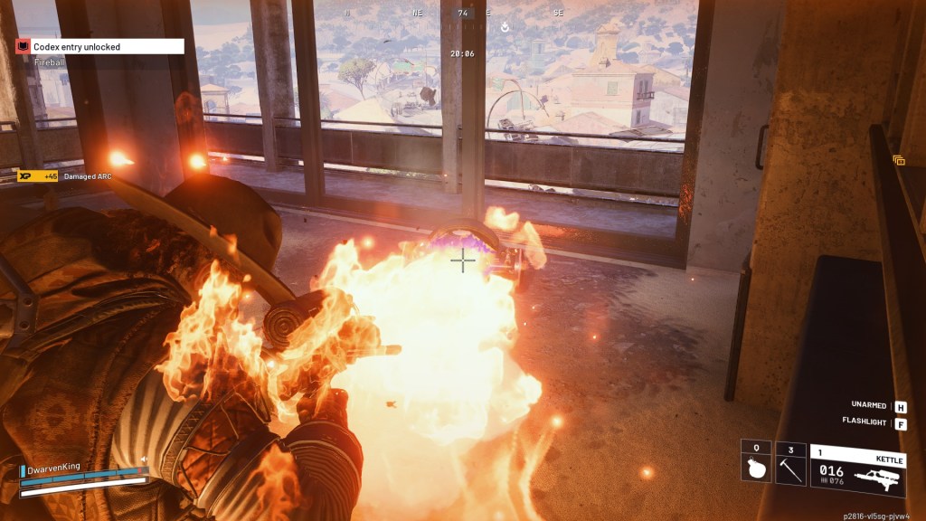 A fireball shooting a stream of fire at a player in ARC Raiders. 