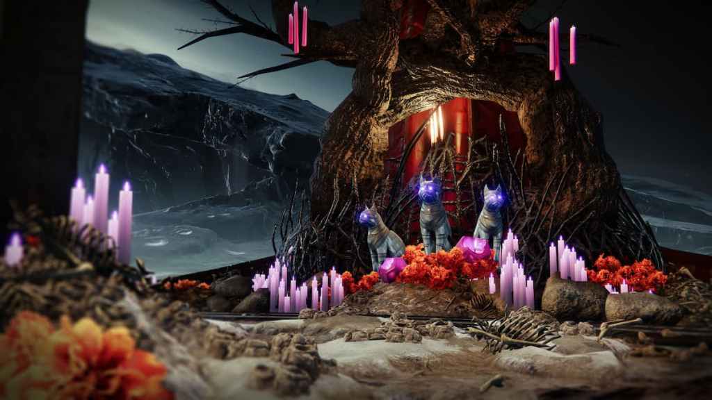 A Hive pillar on the moon decorated for Festival of the Lost.