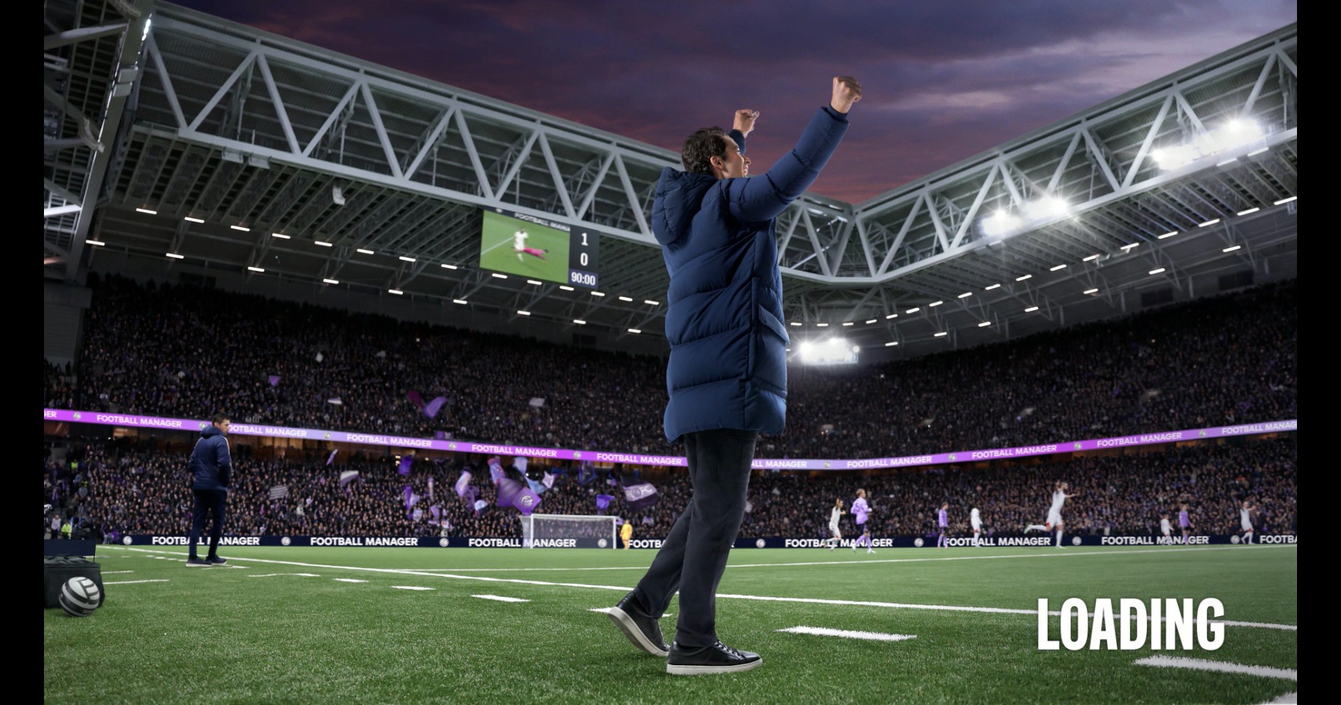 Manager holding his hands up in Football Manager 26