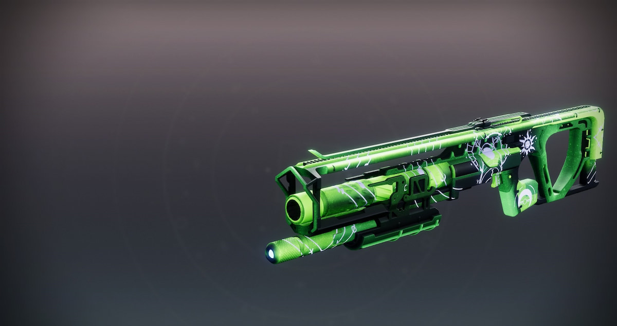 The Arcane Embrace shotgun from Festival of the Lost with a neon green glow from its Holofoil version.