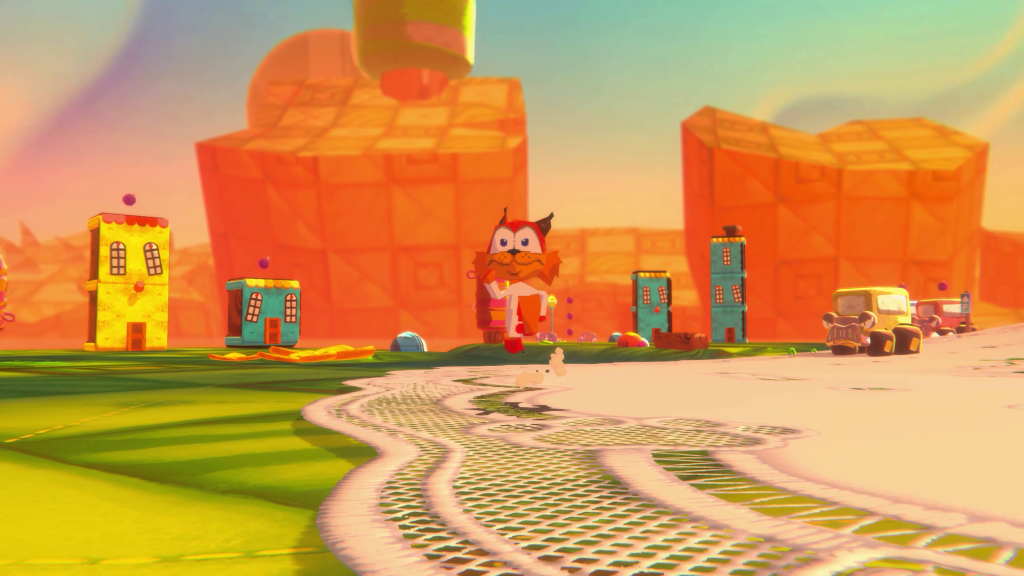 Bubsy running on a dirt path