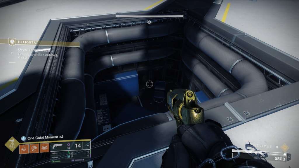 The secret room below the ground in the main hall of the Warmind cooling facility in the Heliostat mission.