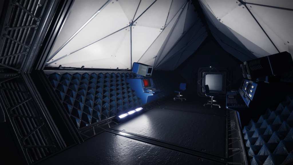 A small room with a computer terminal in Heliostat in Destiny 2, which lets you solve another puzzle for the Wolfsbane catalyst.