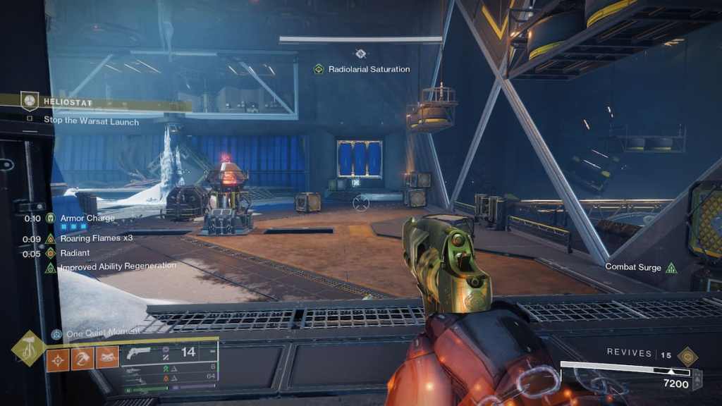 A square-shaped Vex node in the back of the boss room in Heliostat in Destiny 2.