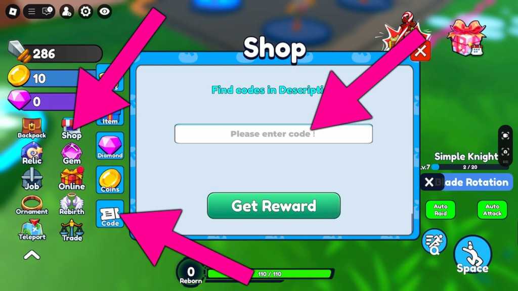 How to redeem Reborn as SkillMaster codes.