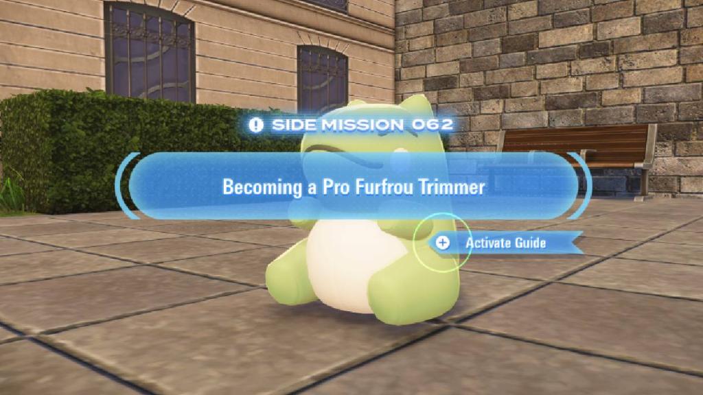 A menu shows the Side Mission needed to unlock Furfrou