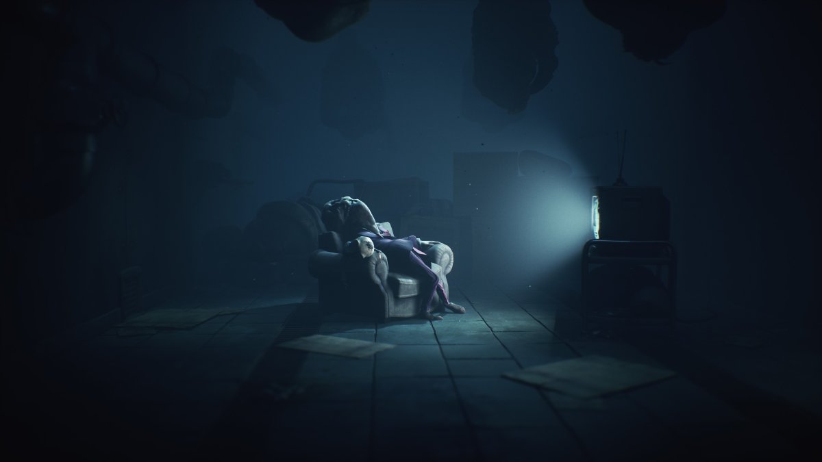 The Kin sleeping in front of static tv