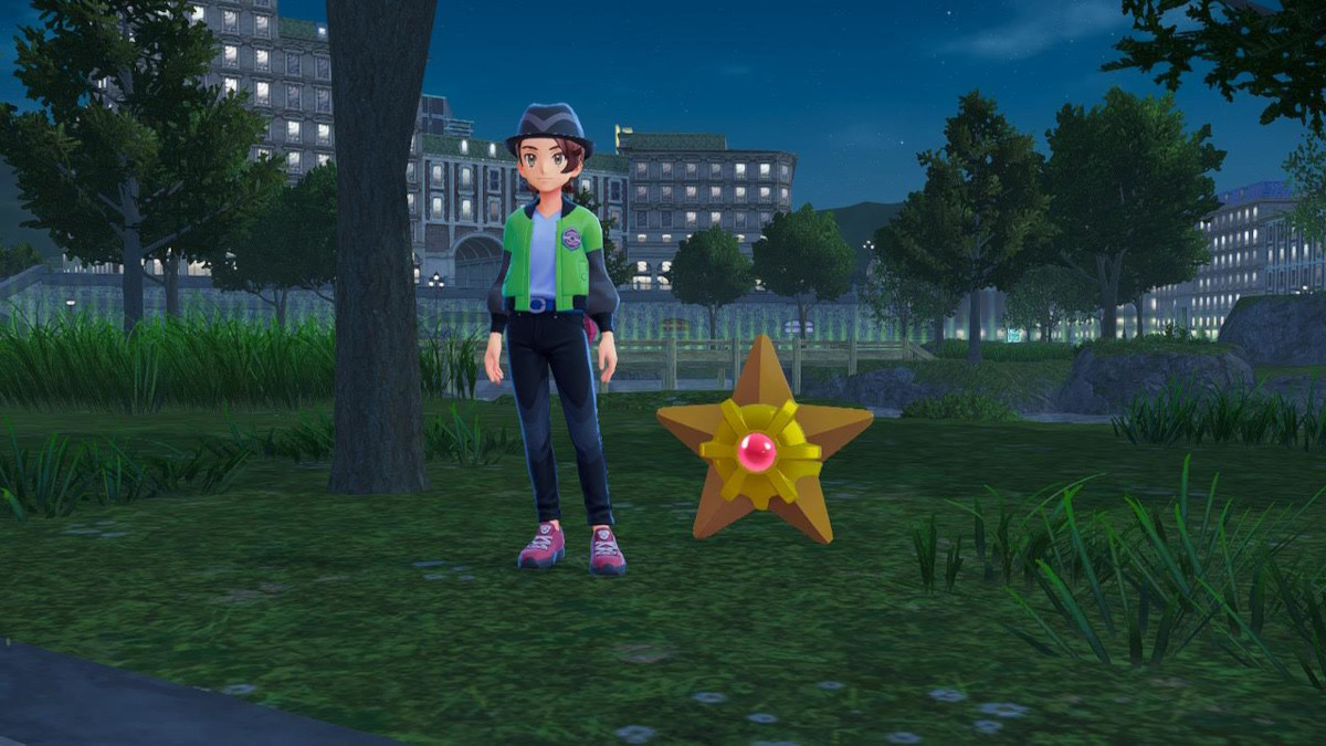 The Pokemon Staryu with it's trainer in Pokemon Legends: ZA.