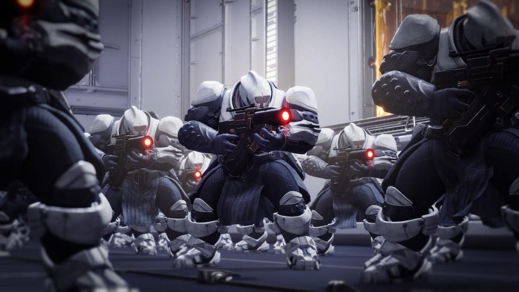 An army of Cabal clad in Stormtrooper/First Order-inspired suits from Star Wars.