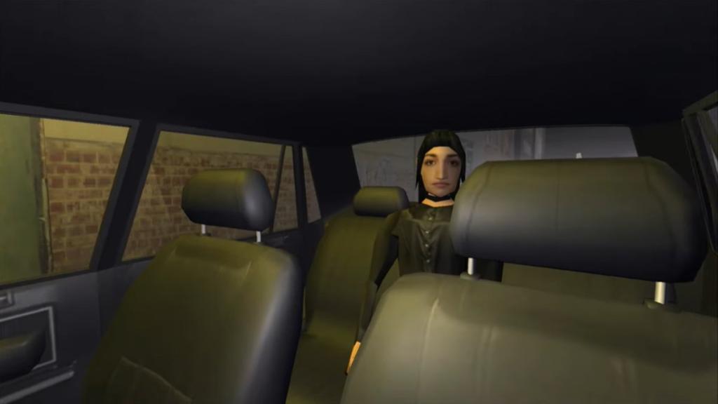 Belle in the backseat of Max's cab