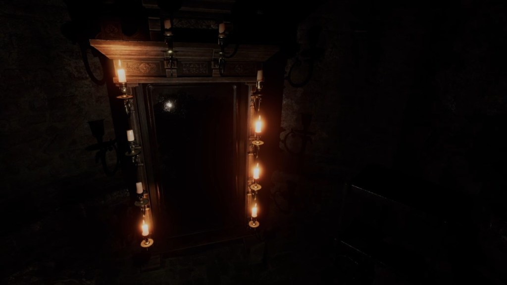 Lit candles surrounding the Torture Museum mirror to enter the Other Side