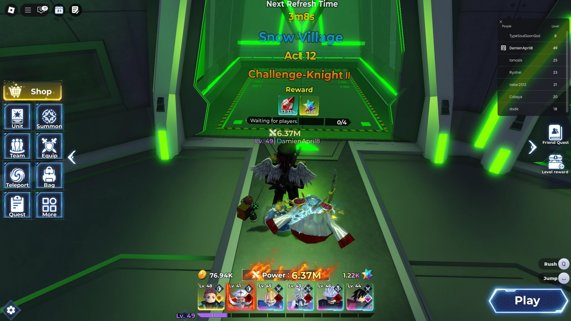 A player standing next to the challenges gate in the Anime Raid Roblox experience.