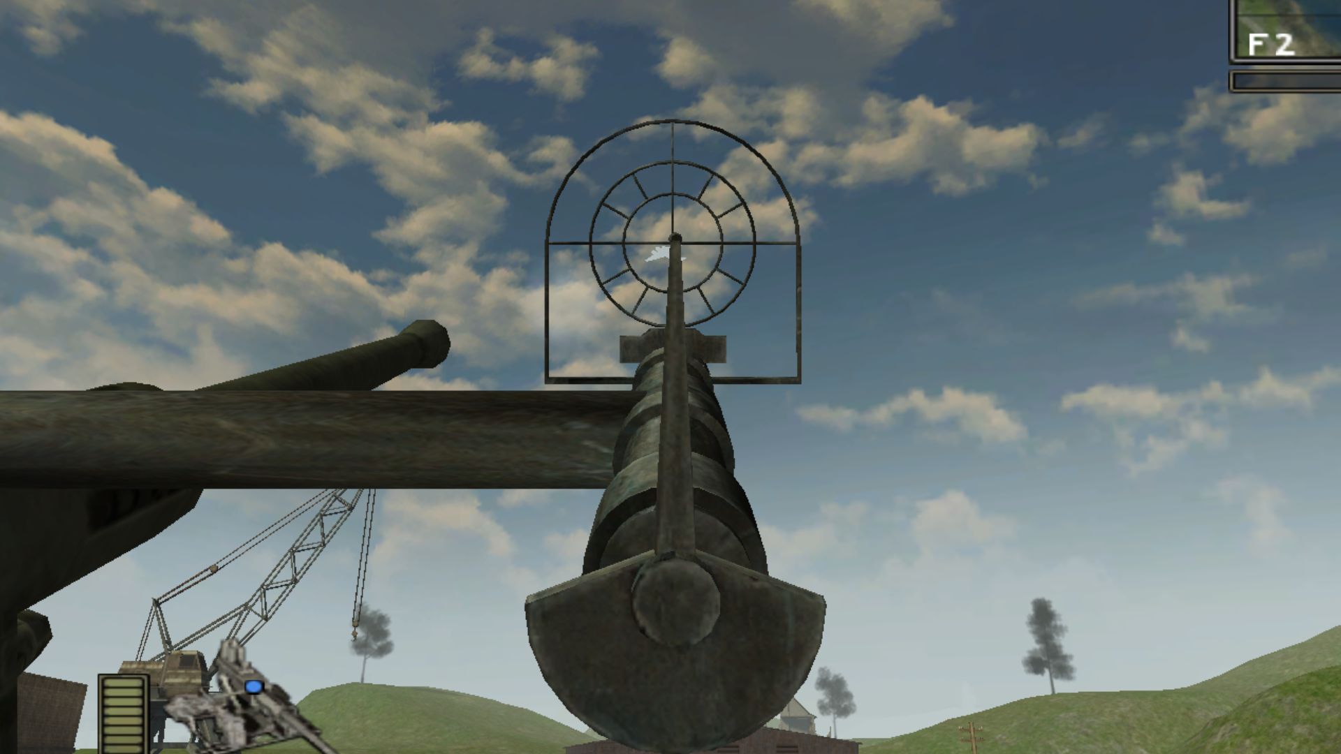 Allies' anti-aircraft gun aiming at an airplane in Battlefield 1942