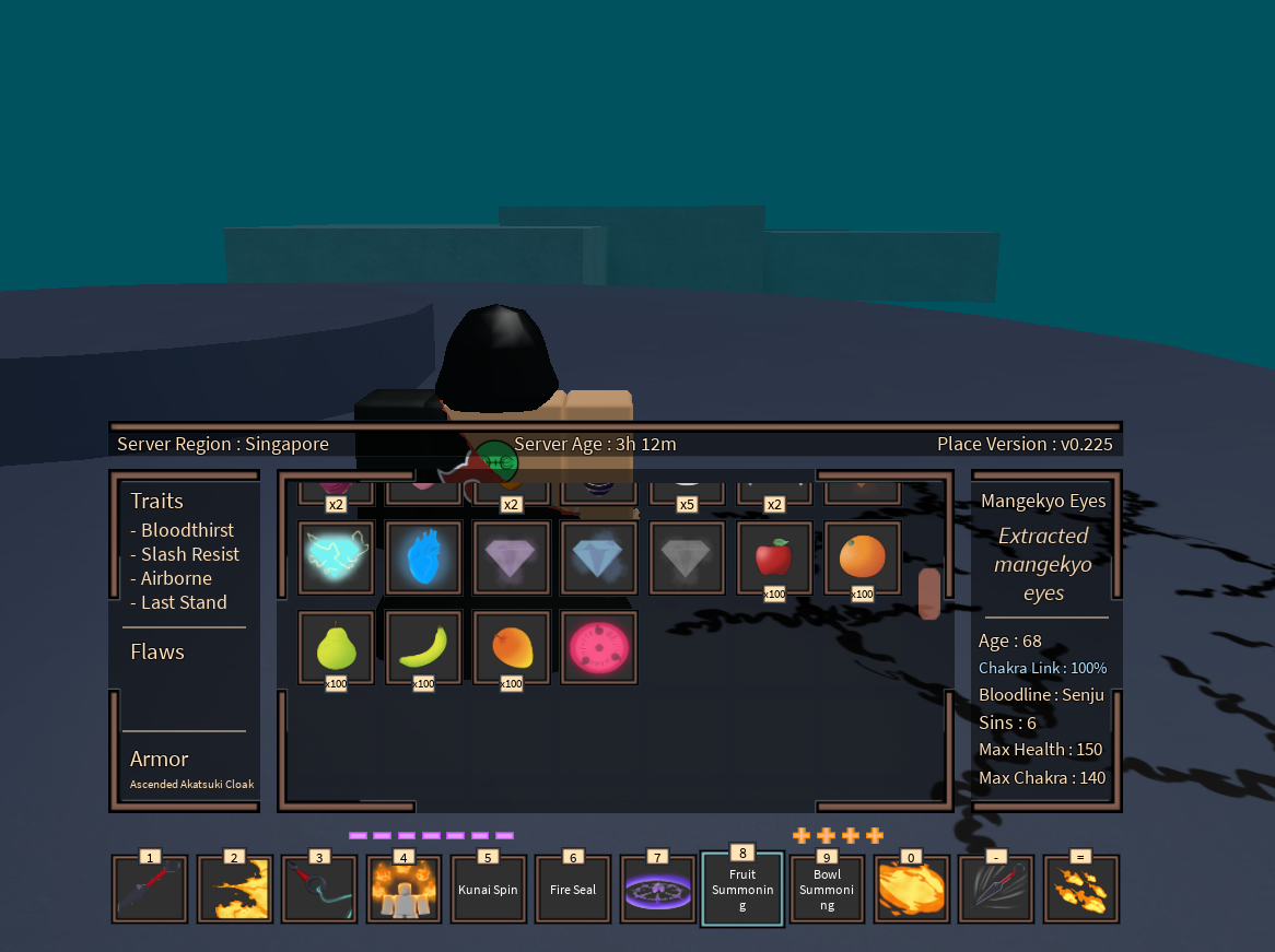 Preview of a build in Bloodlines with the extracted Mangekyo Eyes of the Uchiha bloodline.