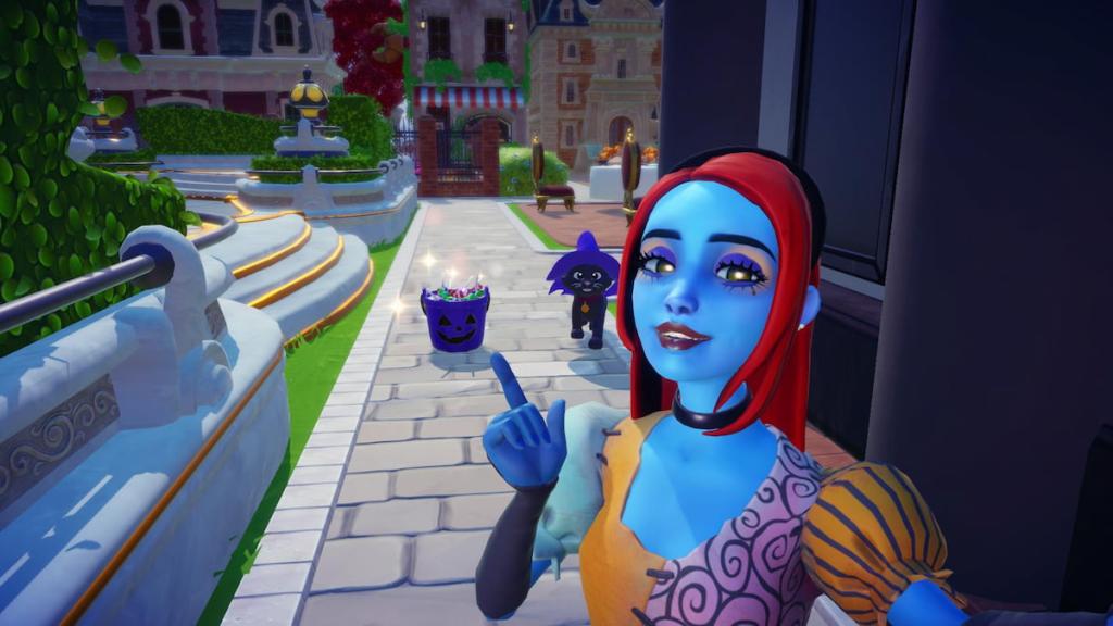 pointing at blue candy bucket in DDV