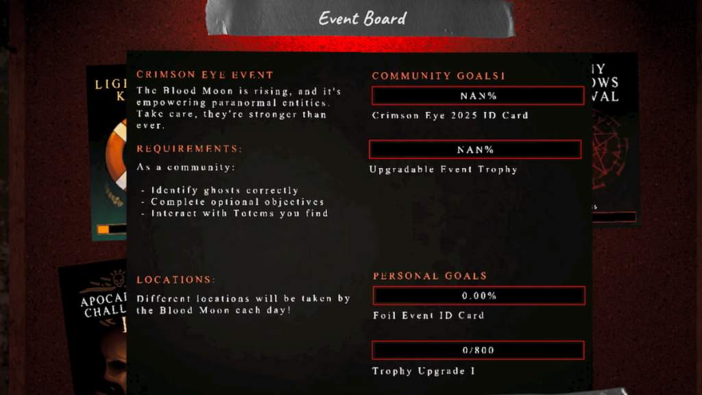 Crimson eye event board in phasmophobia
