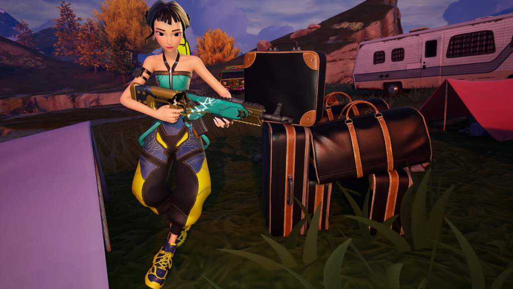 Zoey standing by daphne's luggage in fortnite