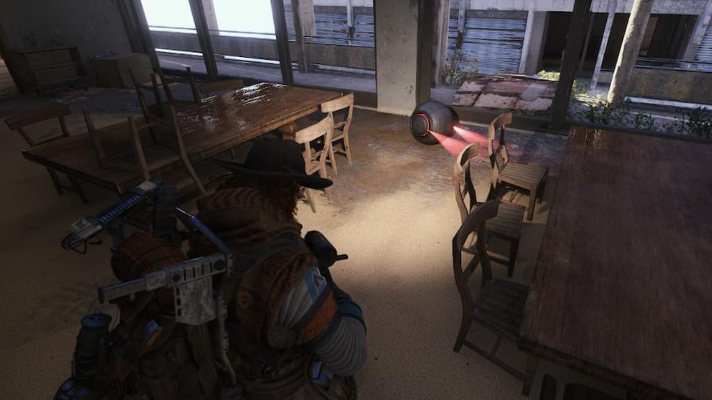 A fireball in Arc raiders circling a room with a player inside it.