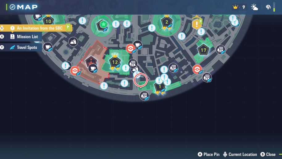 The Lumiose Map showing the area where to find Hawlucha.