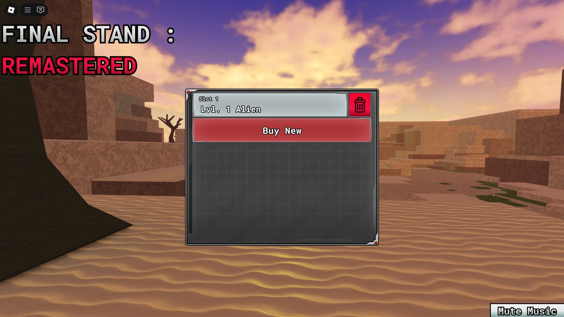 Preview of the main menu of DBZ Final Stand Remastered where one can delete their character and create a new one to change their race.