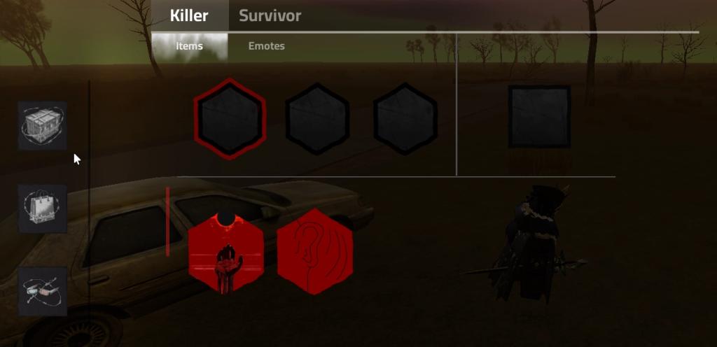 A player showing how to equip perks and items in Violence District Roblox experience.