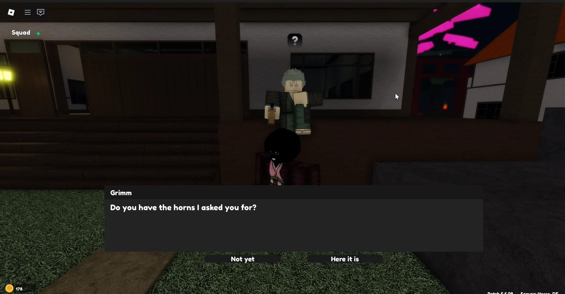 A player interacting with the Wind Breathing Style trainer in Demonfall Roblox experience.