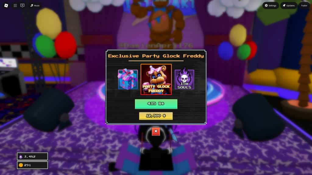 How to get the Party Glock Freddy in FNTD 2 Roblox experience.