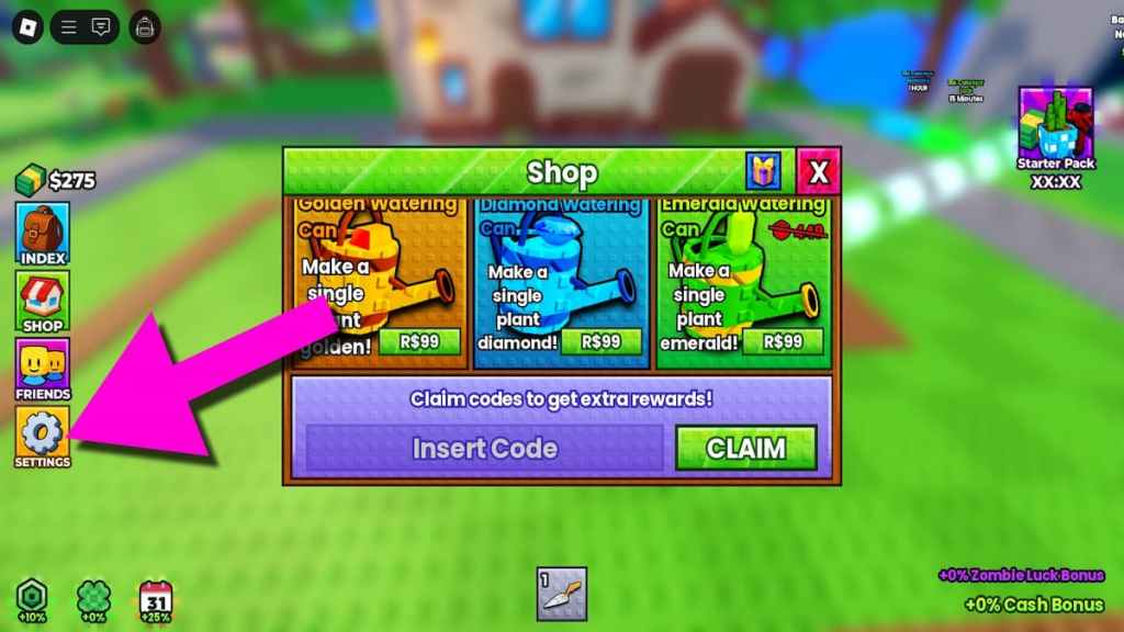 How to redeem codes in Garden vs Zombies.