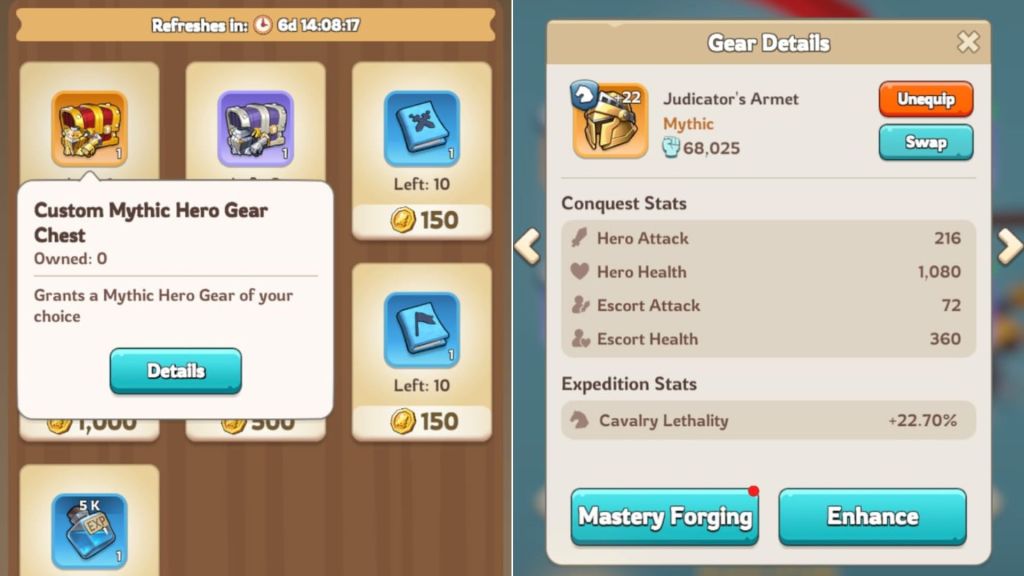 The Mythic Gear Choice chest on the left, the Mythic gear piece on the right.