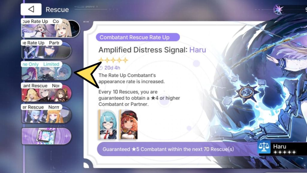 The Rescue menu in Chaos Zero Nightmare