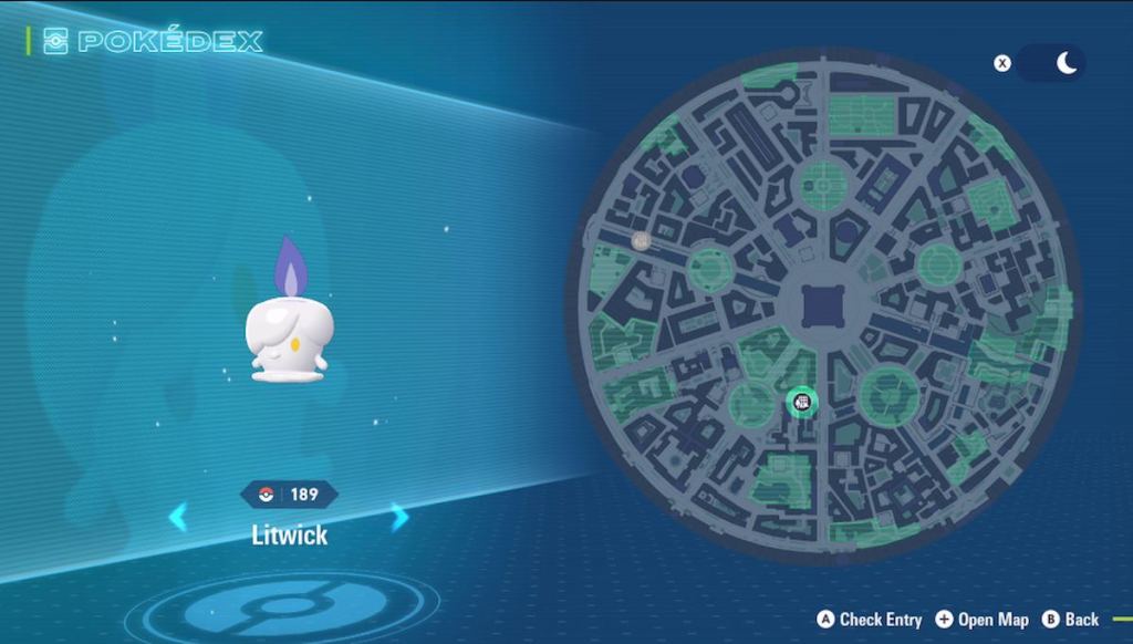 The Litwick location page in the Legends ZA Pokédex.