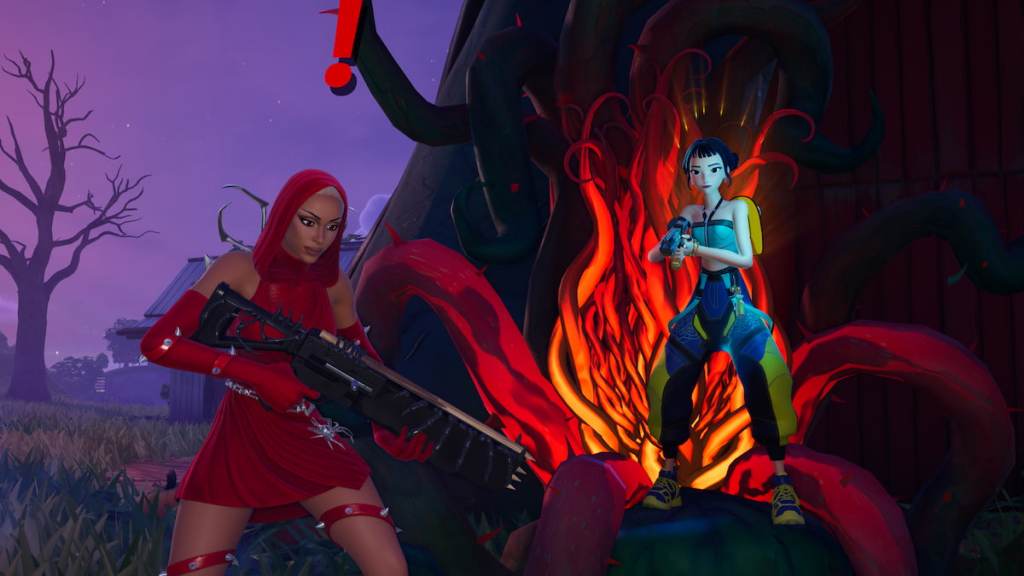 Zoey standing on viney throne near mother of thorns in fortnite