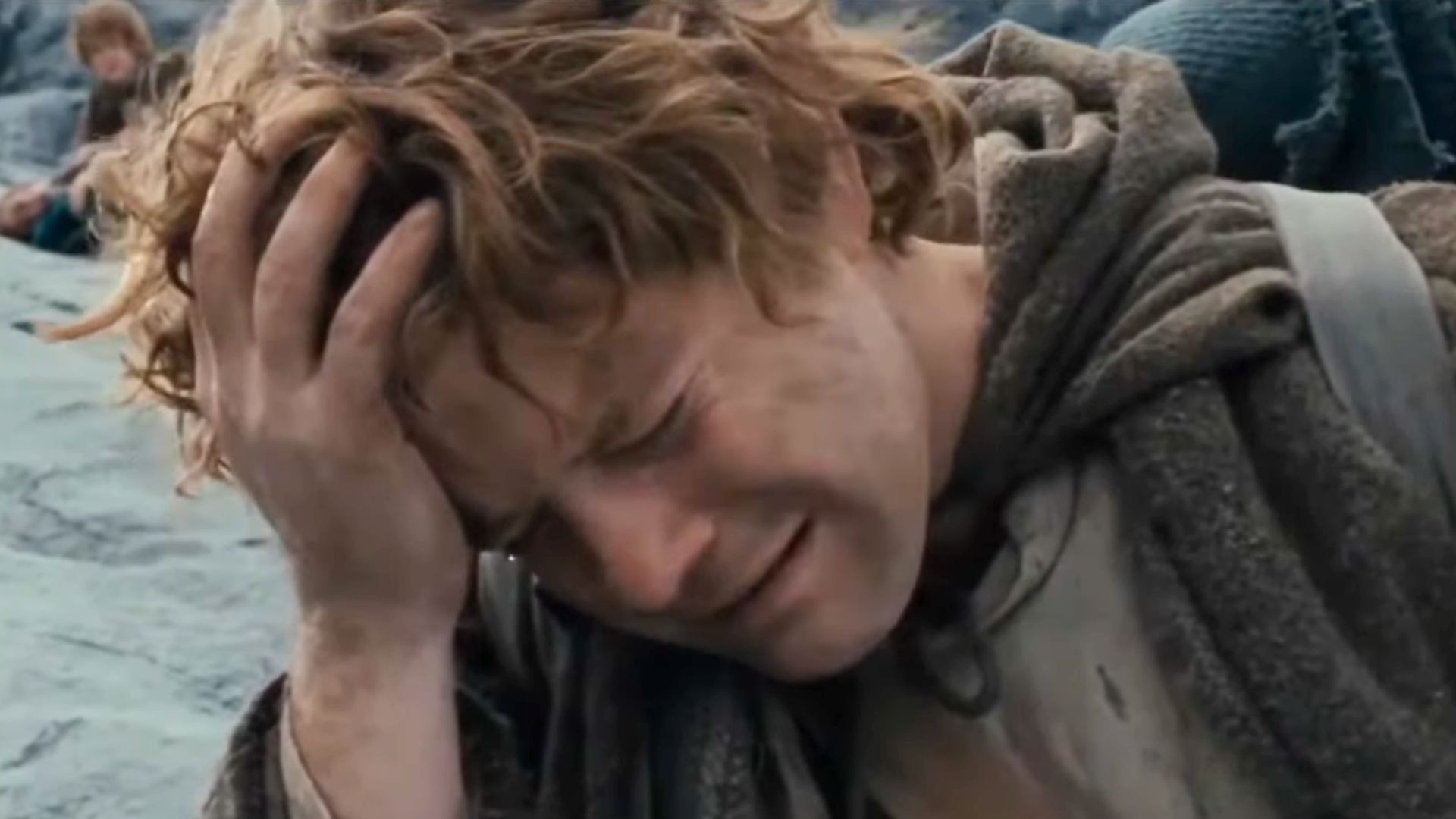 Pippin crying after Gandalf's death in Lord of the Rings