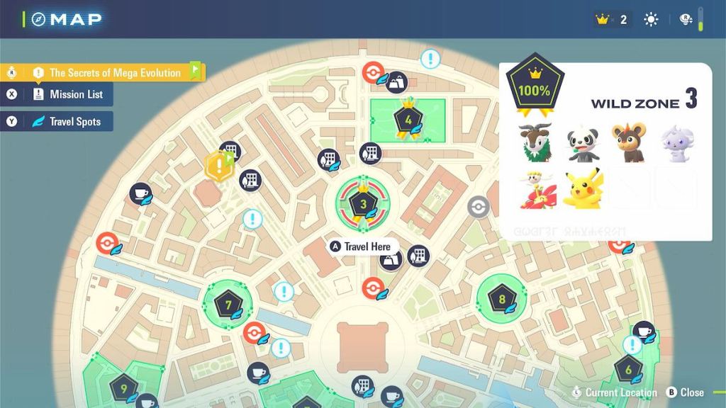 The Lumiose City map showing the Wild Zone 3