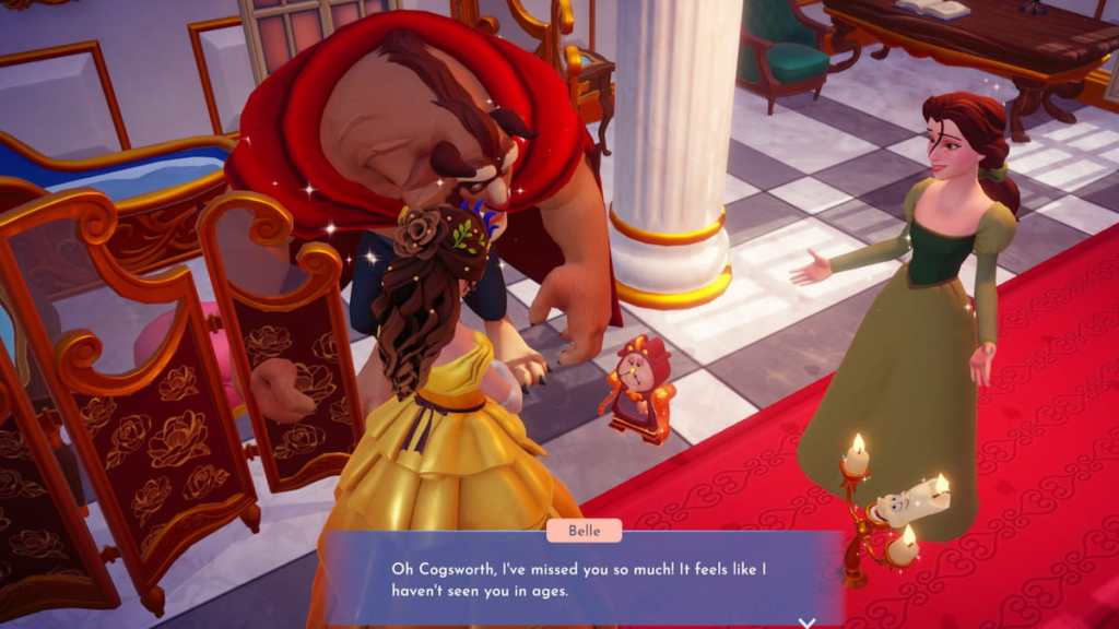 Reuniting cogsworth with belle, beast, and lumiere in ddv