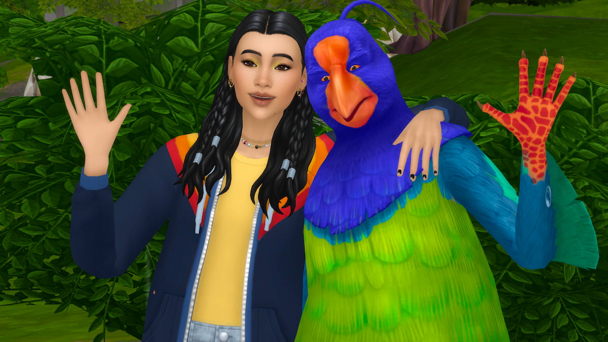 Sim posing with plumbird in the sims 4
