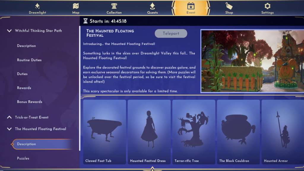 The haunted floating festival page in DDV