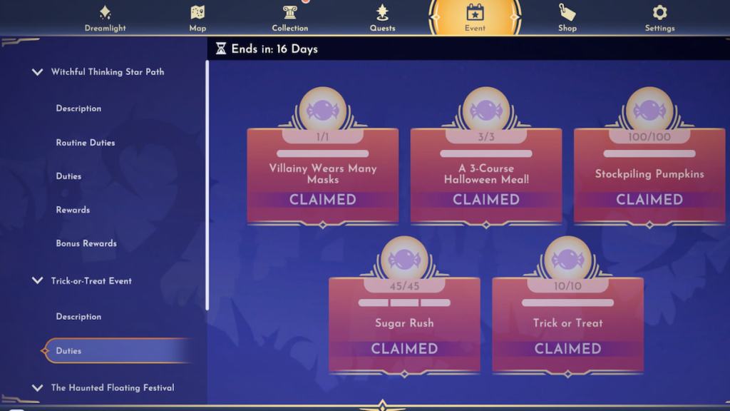 Trick or treat event tasks in disney dreamlight valley