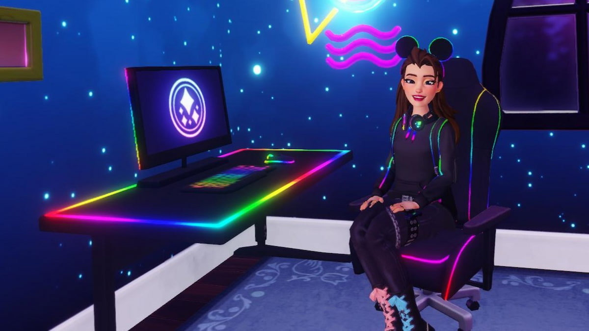 Wearing RGB twitch drops by RGB computer in disney dreamlight valley