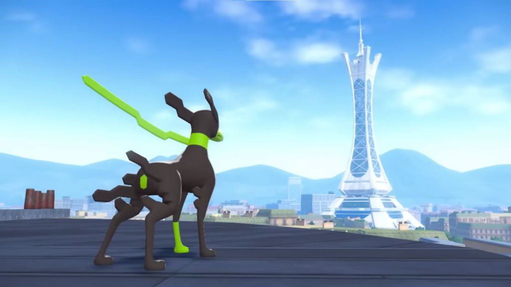 Zygarde looking at the Lumiose tower in Legends ZA